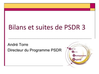 Bilans et suites de PSDR 3

André Torre
Directeur du Programme PSDR
 