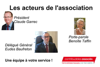 Les acteurs de l'association
Président  
         Claude Garrec
Porte-parole  
                                           ...