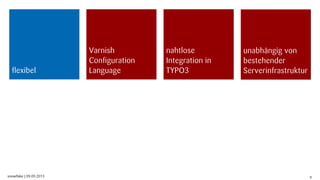 snowflake | 09.09.2013 9
flexibel
Varnish
Configuration
Language
nahtlose
Integration in
TYPO3
nahtlose
Integration in
TYPO3
unabhängig von
bestehender
Serverinfrastruktur
 