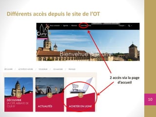 Différents accès depuis le site de l’OT
2 accès via la page
d’accueil
10
 