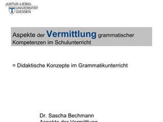 Aspekte der Vermittlung grammatischer
Kompetenzen im Schulunterricht

= Didaktische Konzepte im Grammatikunterricht

Dr. Sascha Bechmann

 