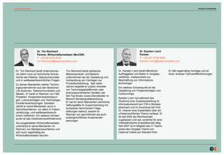 osborneclarke.com
18
osborneclarke.com
18
Private & Confidential
Dr. Tim Reinhard berät Unternehmen
vor allem rund um technische Schutz-
rechte wie Patente, Gebrauchsmuster
und in wettbewerbsrechtlichen Fragen.
Zu seinen Mandanten zählen Techno-
logieunternehmen aus den Bereichen
Life Sciences, Telekommunikation und
Medien. Er berät im Rahmen von F&E
Projekten, Kooperationsvereinbarun-
gen, Lizenzverträgen und Technologie-
transfervereinbarungen. Daneben
vertritt er seine Mandanten auch in
Gerichtsverfahren, vor allem in Patent-
verletzungs- und wettbewerbsrecht-
lichen Verfahren. Ein weiterer Schwer-
punkt ist das Arbeitnehmererfinderrecht.
Als ausgebildeter Wirtschaftsmediator
unterstützt er seine Mandanten im
Rahmen von Mediationsverfahren und
wird auch regelmäßig als
Wirtschaftsmediator berufen.
Tim Reinhard berät zahlreiche
Medizinprodukt- und Biotech-
unternehmen bei der Gestaltung und
Verhandlung von Verträgen zur
Produktentwicklung. Seit vielen
Jahren begleitet er zudem Anbieter
von Technologieplattformen oder
endnutzerorientierten Geräten wie
Set-Top Boxen sowie Dienstleister im
Bereich Sendesignalabwicklung.
Er hat für seine Mandanten zahlreiche
Haftungsfälle im Zusammenhang mit
komplexen technischen Frage-
stellungen betreut, sowohl im
Rahmen von gerichtlichen als auch
außergerichtlichen Auseinander-
setzungen.
Dr. Tim Reinhard
Partner, Wirtschaftsmediator (MuCDR)
Tim.Reinhard@osborneclarke.com
+49 89 5434 8034
Dr. Karsten Lisch berät öffentliche
Auftraggeber und Bieter in Vergabe-
verfahren, insbesondere zur
Beschaffung von Informations-
technologie.
Ein weiterer Schwerpunkt ist die
Gestaltung von Projektverträgen und
Outsourcings.
Karsten Lisch hat während des
Studiums eine Zusatzausbildung im
Informationsrecht am ITM in Münster
absolviert und im Anschluss bei Prof.
Dr. Hoeren eine Dissertation über ein
urheberrechtliches Thema verfasst. Er
ist seit 2002 als Rechtsanwalt
zugelassen und war zunächst für eine
mittelständische Anwaltskanzlei tätig.
Seit 2007 ist er Mitglied des IT-Teams
sowie des Vergabe-Teams von
Osborne Clarke am Standort Köln.
Er hält regelmäßig Vorträge und ist
Autor diverser Fachveröffentlichungen.
Dr. Karsten Lisch
Partner
Karsten.Lisch@osborneclarke.com
+49 221 5108 4090
 