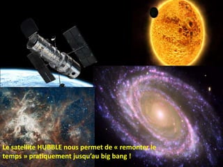 Le satellite HUBBLE nous permet de « remonter le
temps » pratiquement jusqu’au big bang !
 