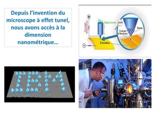 Depuis l’invention du
microscope à effet tunel,
nous avons accès à la
dimension
nanométrique…
 