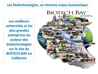 Les meilleurs
universités et les
plus grandes
entreprises du
secteur des
biotechnologies
sur le site de
BIOTECH BAY en
Californie
Les biotechnologies, un énorme enjeu économique
 
