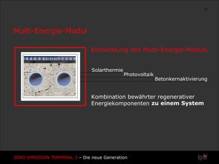 Entwicklung des Multi-Energie-Moduls Kombination bewährter regenerativer Energiekomponenten zu einem System Multi-Energie-Modul Solarthermie Betonkernaktivierung Photovoltaik 