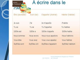 À écrire dans le 
cahier 
02/10/2014 
travauxdeseleves.blogspot.pt- Présent 
de l'indicatif 
