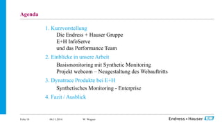 06.11.2014 
Agenda 
1. Kurzvorstellung 
Die Endress + Hauser Gruppe 
E+H InfoServe 
und das Performance Team 
2. Einblicke...