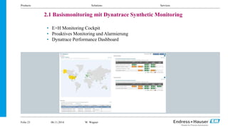 Products Solutions Services 
2.1 Basismonitoring mit Dynatrace Synthetic Monitoring 
• E+H Monitoring Cockpit 
• Proaktive...