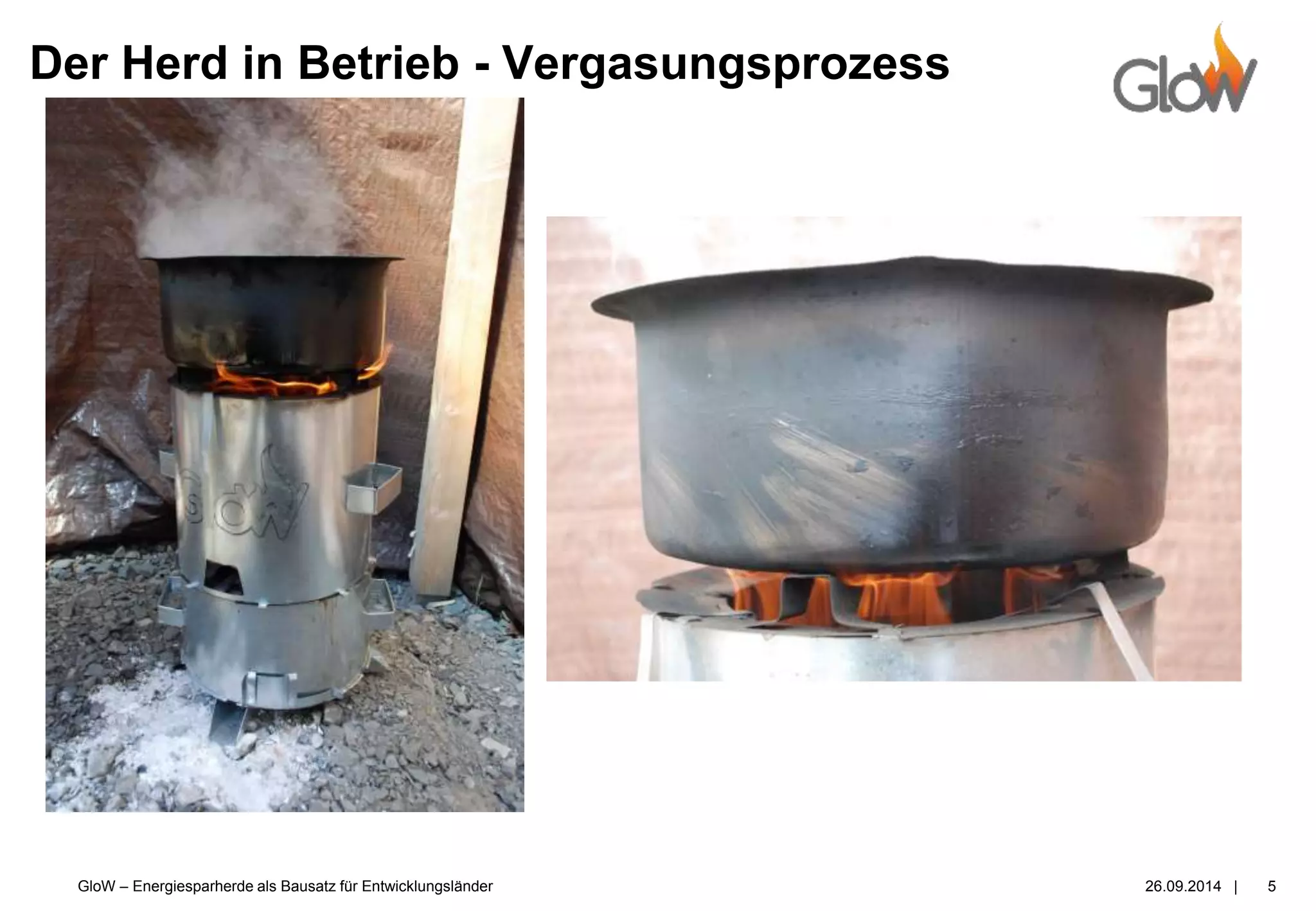 GloW – Energiesparherde als Bausatz für Entwicklungsländer 26.09.2014 |
Der Herd in Betrieb - Vergasungsprozess
5
 