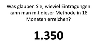 Was glauben Sie, wieviel Eintragungen 
kann man mit dieser Methode in 18 
Monaten erreichen? 
1.350 
 