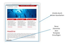 Inhalte durch 
klicken bearbeiten 
Neue 
Elemente 
dem 
Template 
hinzufügen 
 