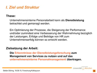 4Stefan Döring, 18.09.15, Forschung-Kolloquium
These:
Unternehmensinterne Personalarbeit kann als Dienstleistung
betrachte...
