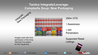 © PR Smith PRSmith.org PR Smith Marketing PR Smith Marketing PR_Smith
Images used with kind
permission of the Andy
Warhole Foundation
for the Visual Arts
290m OTS
↑ Awareness
↑ HH
Penetration
Supported Retail
Listings
Tactics Integrate/Leverage:
Campbells Soup: New Packaging
 