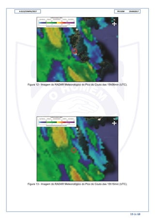 A-013/CENIPA/2017 PR-SOM 19JAN2017
19 de 68
Figura 12 - Imagem do RADAR Meteorológico do Pico do Couto das 15h06min (UTC).
Figura 13 - Imagem do RADAR Meteorológico do Pico do Couto das 15h16min (UTC).
 