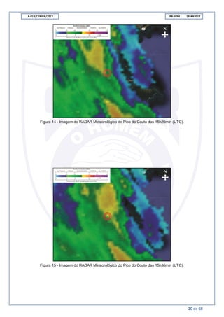 A-013/CENIPA/2017 PR-SOM 19JAN2017
20 de 68
Figura 14 - Imagem do RADAR Meteorológico do Pico do Couto das 15h26min (UTC).
Figura 15 - Imagem do RADAR Meteorológico do Pico do Couto das 15h36min (UTC).
 
