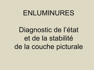 ENLUMINURES

 Diagnostic de l’état
   et de la stabilité
de la couche picturale
 