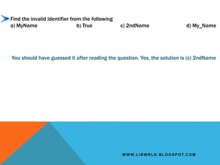 PYTHON REVISION TOUR - 1 | PPTX