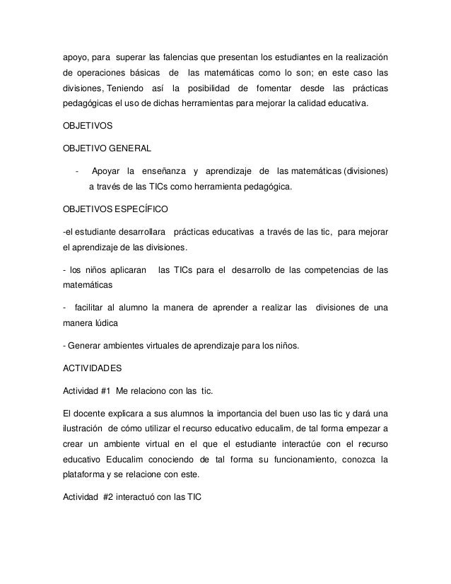 Proyecto Uso De Tics Para Aprender A Dividir tics para aprender a dividir