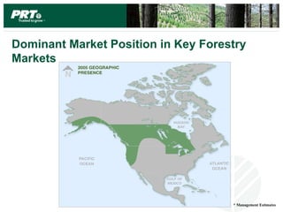 Dominant Market Position in Key Forestry
Markets




                                     * Management Estimates
 