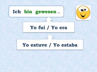 Ich bin gewesen .
Yo fui / Yo era
Yo estuve / Yo estaba
 
