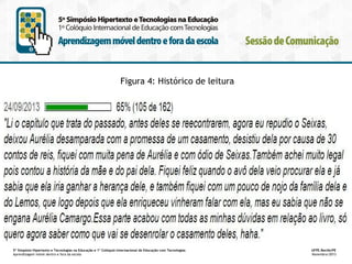 Figura 4: Histórico de leitura

5º Simpósio Hipertexto e Tecnologias na Educação e 1º Colóquio Internacional de Educação com Tecnologias
Aprendizagem móvel dentro e fora da escola

UFPE.Recife/PE
Novembro/2013

 