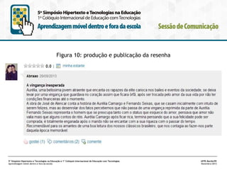 Figura 10: produção e publicação da resenha

5º Simpósio Hipertexto e Tecnologias na Educação e 1º Colóquio Internacional de Educação com Tecnologias
Aprendizagem móvel dentro e fora da escola

UFPE.Recife/PE
Novembro/2013

 
