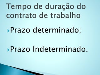Prazo determinado;
Prazo Indeterminado.
 