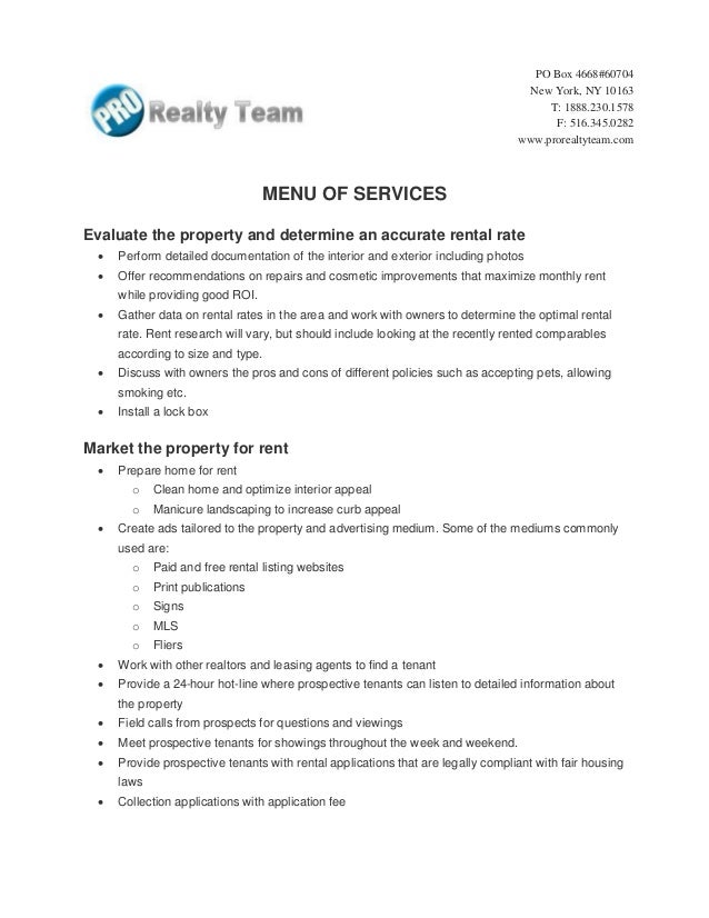 NY Property Management Menu of Services