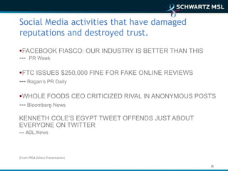 Social Media activities that have damaged
reputations and destroyed trust.
FACEBOOK FIASCO: OUR INDUSTRY IS BETTER THAN T...