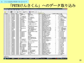 「PRTRけんさくん」へのデータ取り込み
25
３．どんな道具が利用できるのか？
 