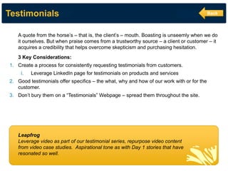 Testimonials 
A quote from the horse’s – that is, the client’s – mouth. Boasting is unseemly when we do it ourselves. But ...