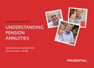 YOUR HANDY GUIDE TO

UNDERSTANDING
PENSION
ANNUITIES
How to turn your pension fund
into an income – for life
 