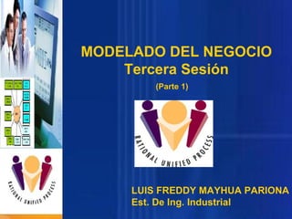 MODELADO DEL NEGOCIO
Tercera Sesión
(Parte 1)

LUIS FREDDY MAYHUA PARIONA
Est. De Ing. Industrial

 