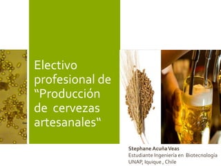 Electivo
profesional de
“Producción
de cervezas
artesanales“
Stephane AcuñaVeas
Estudiante Ingeniería en Biotecnología
UNAP, Iquique , Chile
 