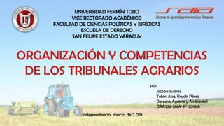 Independencia, marzo de 2.019
UNIVERSIDAD FERMÍN TORO
VICE RECTORADO ACADÉMICO
FACULTAD DE CIENCIAS POLÍTICAS Y JURÍDICAS
ESCUELA DE DERECHO
SAN FELIPE ESTADO YARACUY
Por:
Jacobo Suárez
Tutor: Abg. Keydis Pérez
Derecho Agrario y Ambiental
DAA333-SAIA-SF-2018/A
 