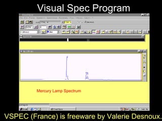 Visual Spec Program VSPEC (France) is freeware by Valerie Desnoux. Mercury Lamp Spectrum 
