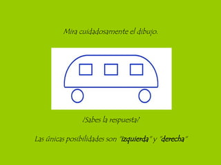 Mira cuidadosamente el dibujo. ¿Sabes la respuesta? Las únicas posibilidades son " izquierda " y " derecha " 