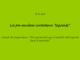 Te lo diré: Cuando les preguntaron: "¿Por qué pensáis que el autobús está viajando hacia la izquierda?" Los pre-escolares contestaron "izquierda". 