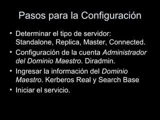 Pasos para la Configuración <ul><li>Determinar el tipo de servidor: Standalone, Replica, Master, Connected.  </li></ul><ul...