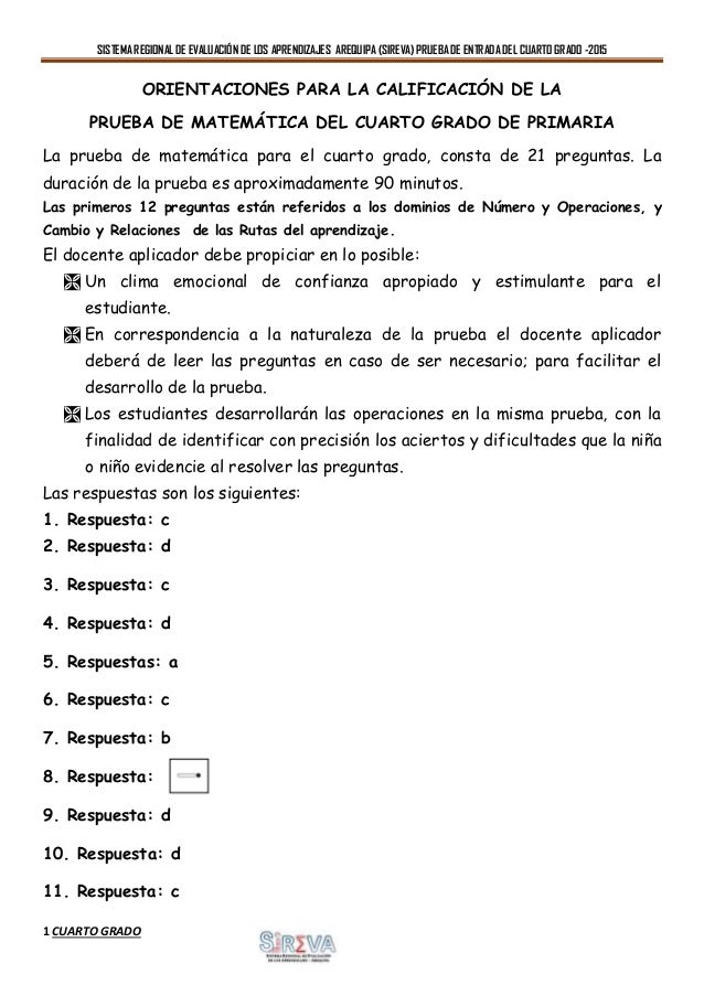 Prueba 4º entrada Matemática SIREVA 2015.