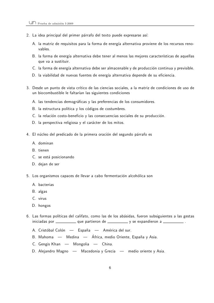 Prueba De Admisi n UN 4 Octubre 2008