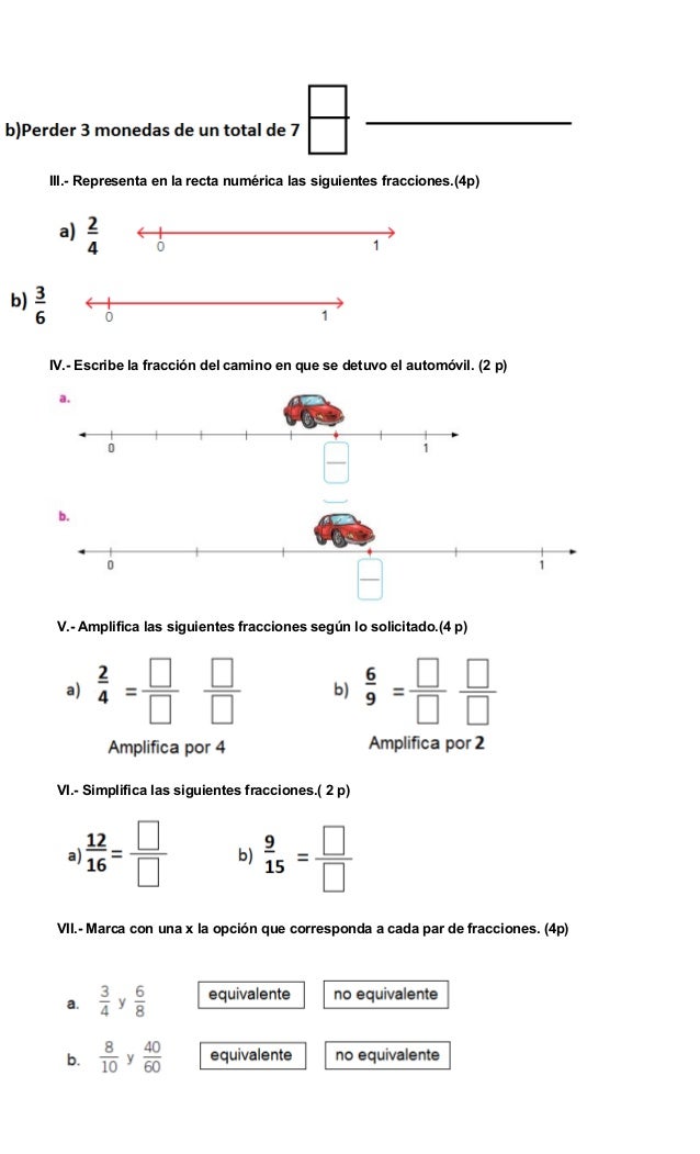 PRUEBA FRACCIONES QUINTO BASICO