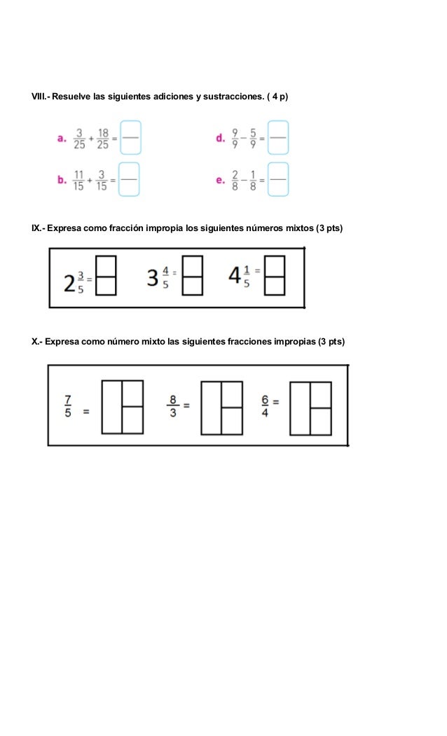 PRUEBA FRACCIONES QUINTO BASICO