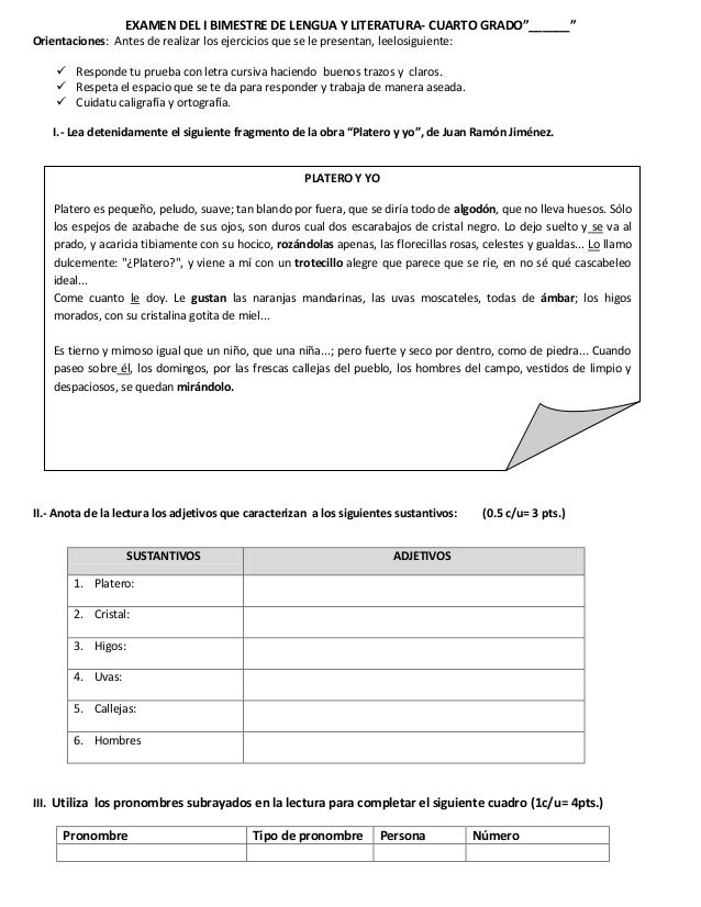 Prueba de 4to grado, gramática Prueba de 4to grado, gramática