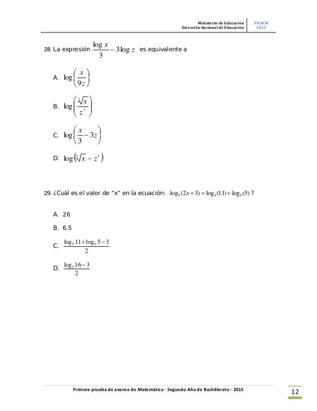 128 4 log log3 x 9 bto avance Prueba 2 de 2015 mate 128 4 log log3 x 9 bto avance Prueba 2 de 2015 mate