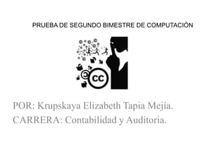PRUEBA DE SEGUNDO BIMESTRE DE COMPUTACIÒN




POR: Krupskaya Elizabeth Tapia Mejía.
CARRERA: Contabilidad y Auditoria.
 