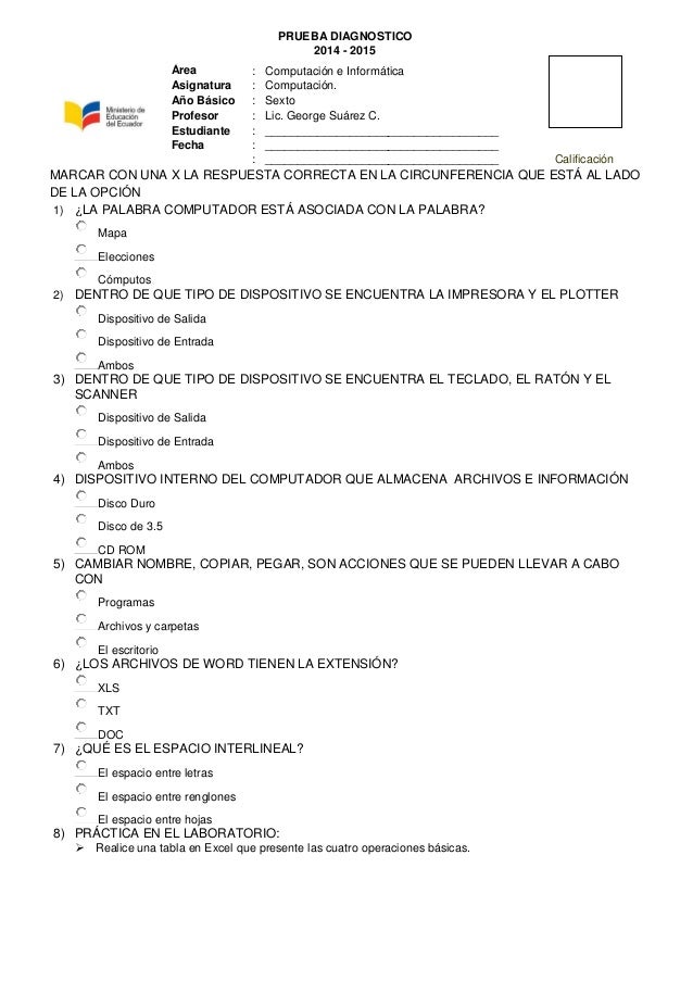 preguntas test operaciones basicas de laboratorio prueba de diagnostico 2do a 10mo preguntas test operaciones basicas de laboratorio prueba de diagnostico 2do a 10mo