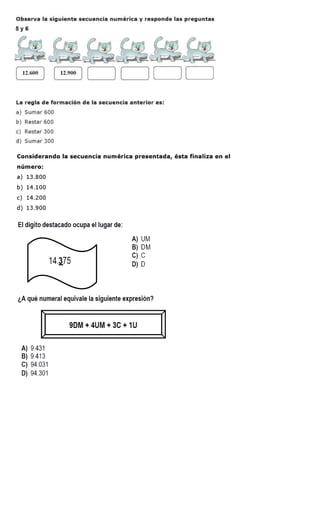 Prueba de educación matemática numeración