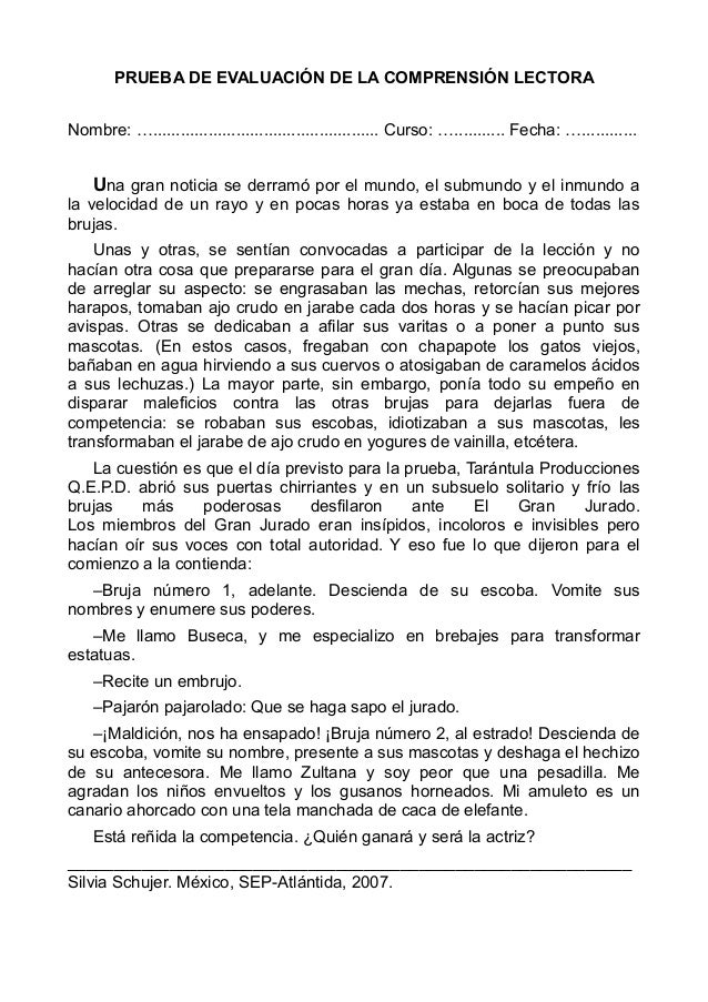 Prueba de evaluación de la comprensión lectora - 4º de Educación Prim… Prueba de evaluación de la comprensión lectora - 4º de Educación Prim…